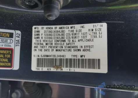 2014 Honda Cr-V Ex-L из США, поврежденный, VIN 5J6RM4H72EL049463